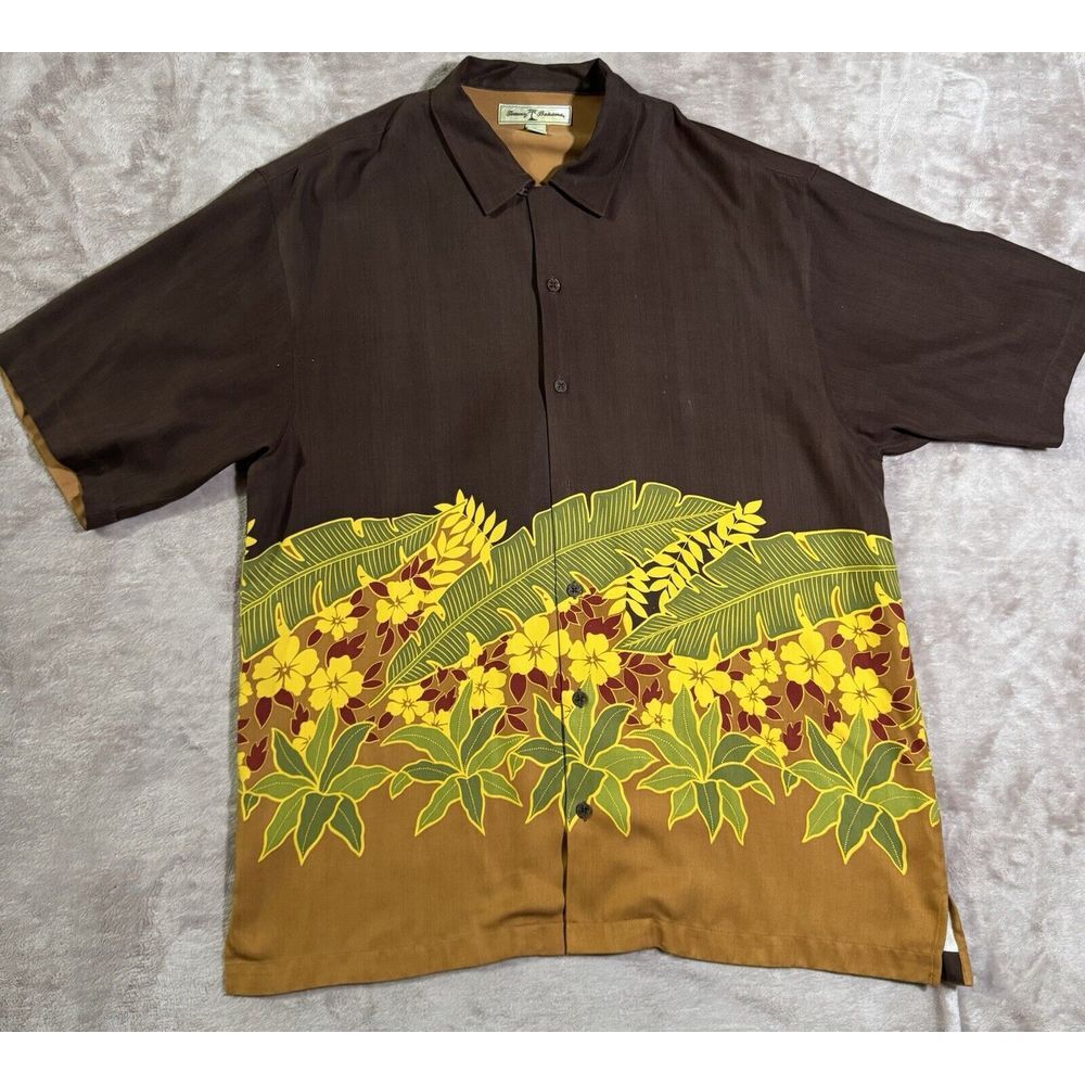 Tommy Bahama Men's Button Up Short Sleeve Hawaiian Shirt Floral 100% Silk‎ Sz L